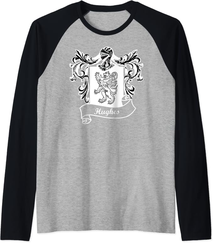 Hughes Coat of Arms surname last name family crest Raglan Baseball Tee Clothing